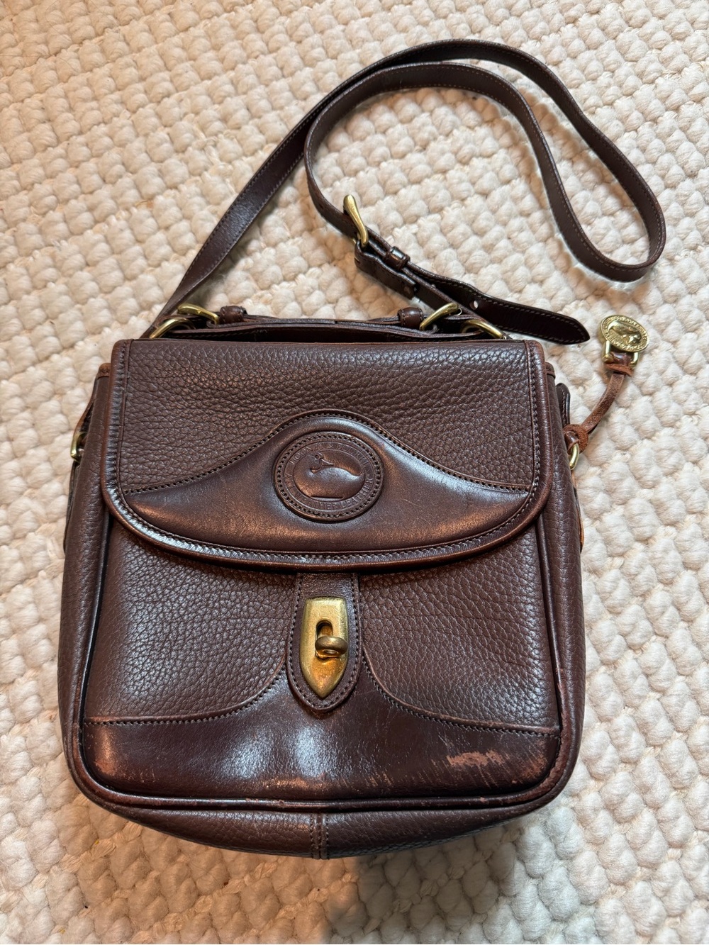 1990s Dooney & Bourke Dark Brown Pebbled Leather Top Handle/Crossbody Bag